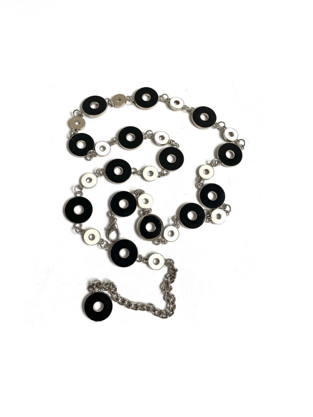 BLACK CREAM METAL CIRCLE DISC BELT NECKLACE CHUNKY WASHERS CHAIN LINK